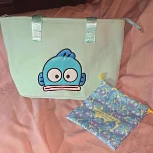 Hangyodon Blue/Green Fish Tote Bag w/ Draw String Pouch
